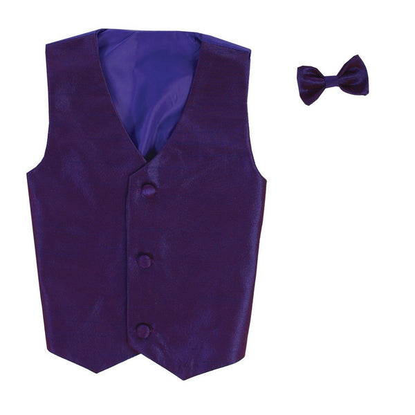 Lito Big Boys Purple Poly Silk Vest Bowtie Special Occasion Set 8-14 - SophiasStyle.com